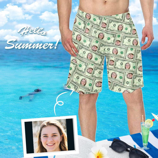 FacePajamas Beach Shorts XS Custom Face Money Personalized Photo Men's Elastic Beach Shorts