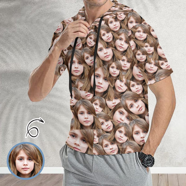 FacePajamas Hoodie-Short Sleeve XS Custom Face Short Sleeve Hoodie with Daughter Seamless Photo Personalized Face Loose Hoodie