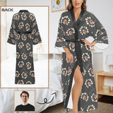 FacePajamas XS Custom Face White Dot Women's Long Pajamas Personalized Photo Long Pajamas Kimono Robe