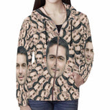 FacePajamas Hoodie-Full Zip-W XS Custom Full Zip Hoodie with Husband Face Seamless Women's All Over Print Loose Hoodie