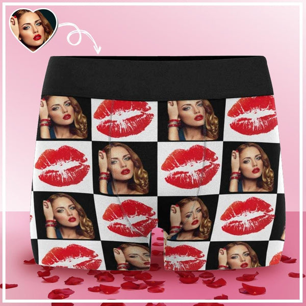 FacePajamas Men Underwear XS Custom Girlfriend Face Grids Lips Men's Boxer Briefs Made for You Custom Underwear Unique Valentine's Day Gift