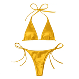 FacePajamas Bikini-2GG-SMT Yellow / White Thread / S Custom Embroidery Letters Bikini Sets Sexy Girls DIY Name Swimsuit(Custom 1-10 Letters)