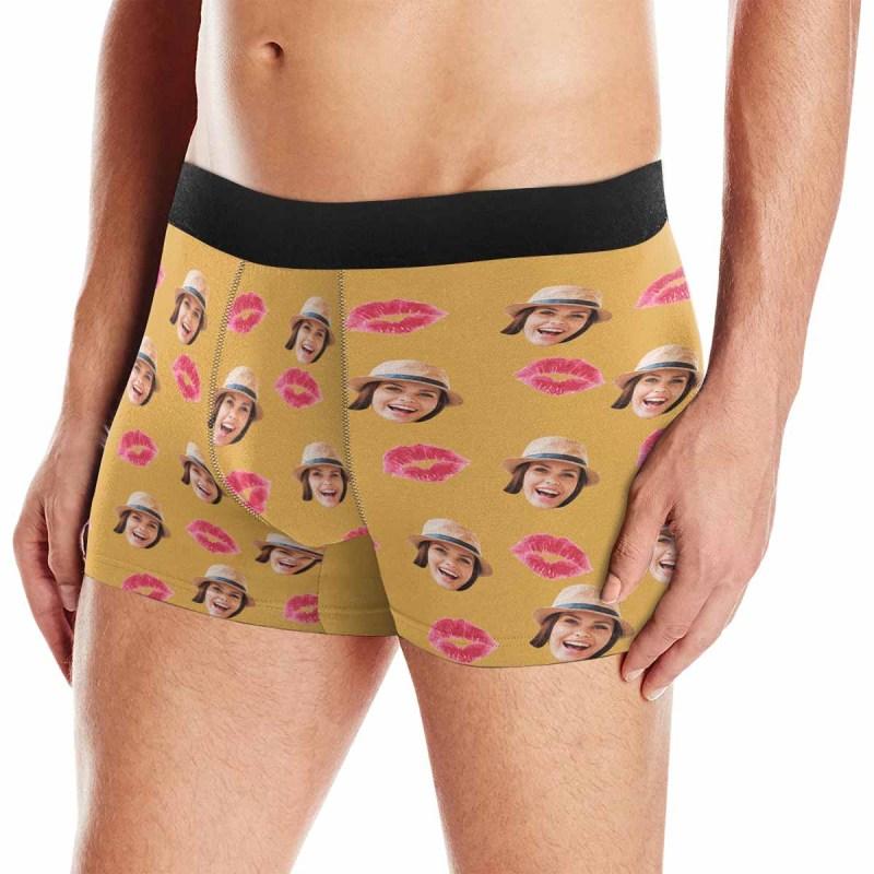 FacePajamas Men Underwear Yellow / XS Custom Face Boxer Briefs Red Lip Personalized Face Undies for Men Put your Face on Underwear For Valentine's Day Gift