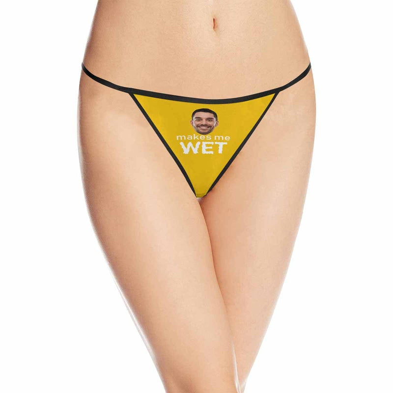 FacePajamas Women Underwear Yellow / XS Custom Face Thongs Underwear Personalized Makes Me Wet Women's G-String Panties Valentine's Gift For Her