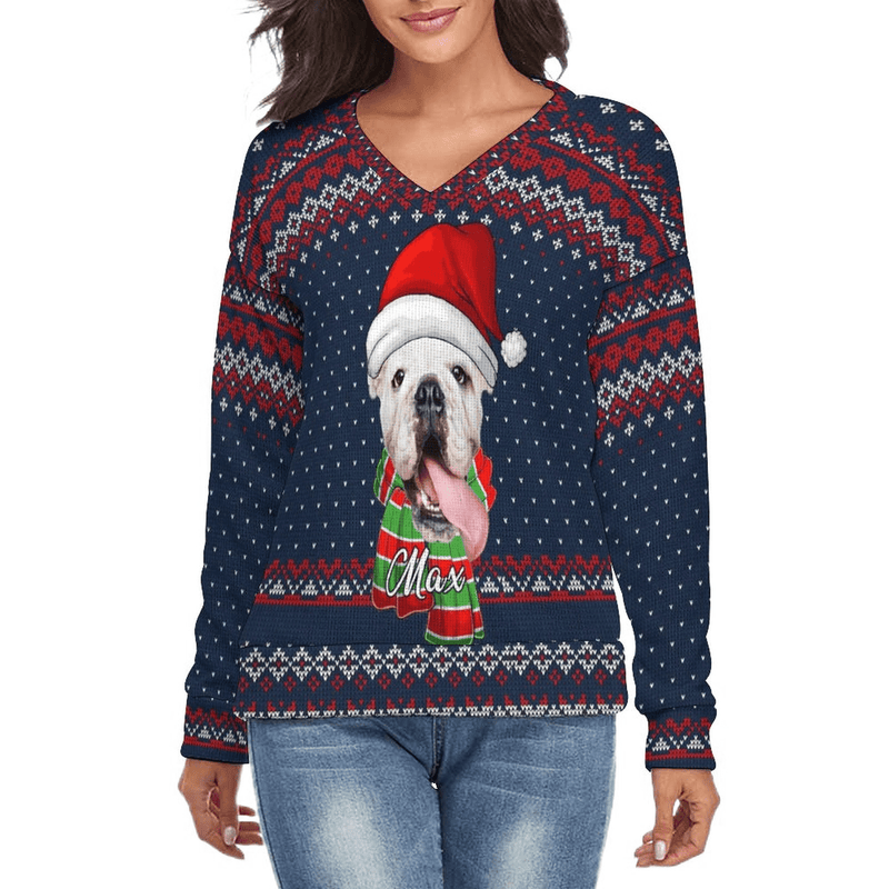 Custom Pet Face&Name Sweater for Family Long Sleeve Ugly Christmas Sweater Tops