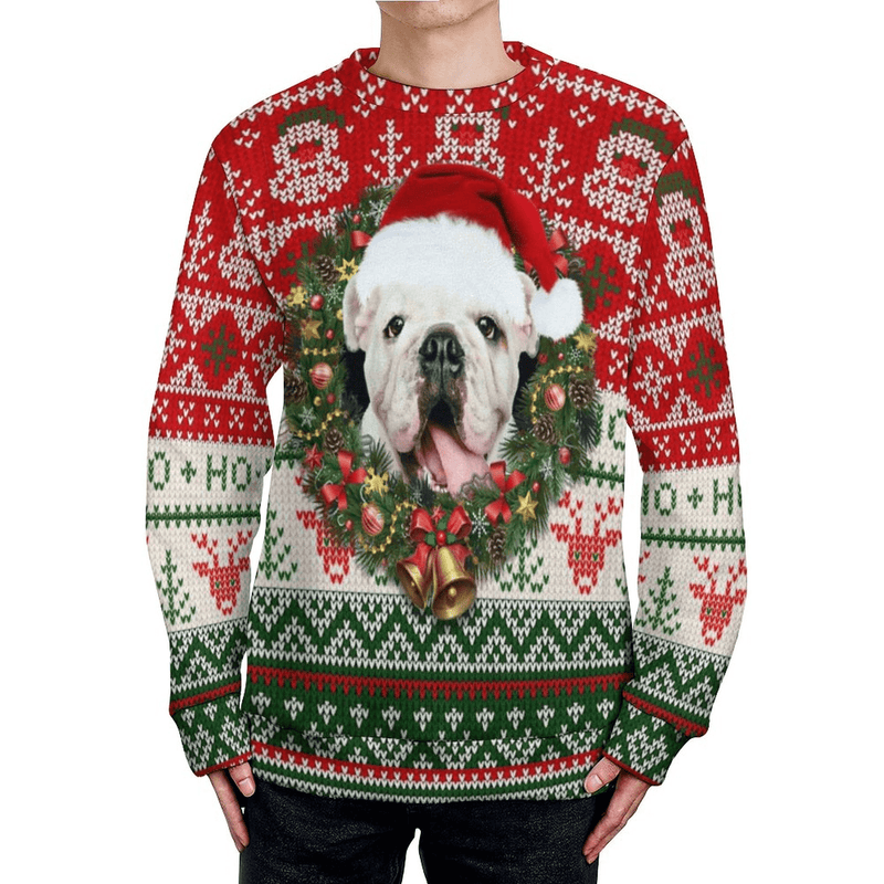 Custom Pet Face Red&Green Sweater for Family Long Sleeve Ugly Christmas Sweater Tops