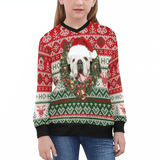 Custom Pet Face Red&Green Sweater for Family Long Sleeve Ugly Christmas Sweater Tops