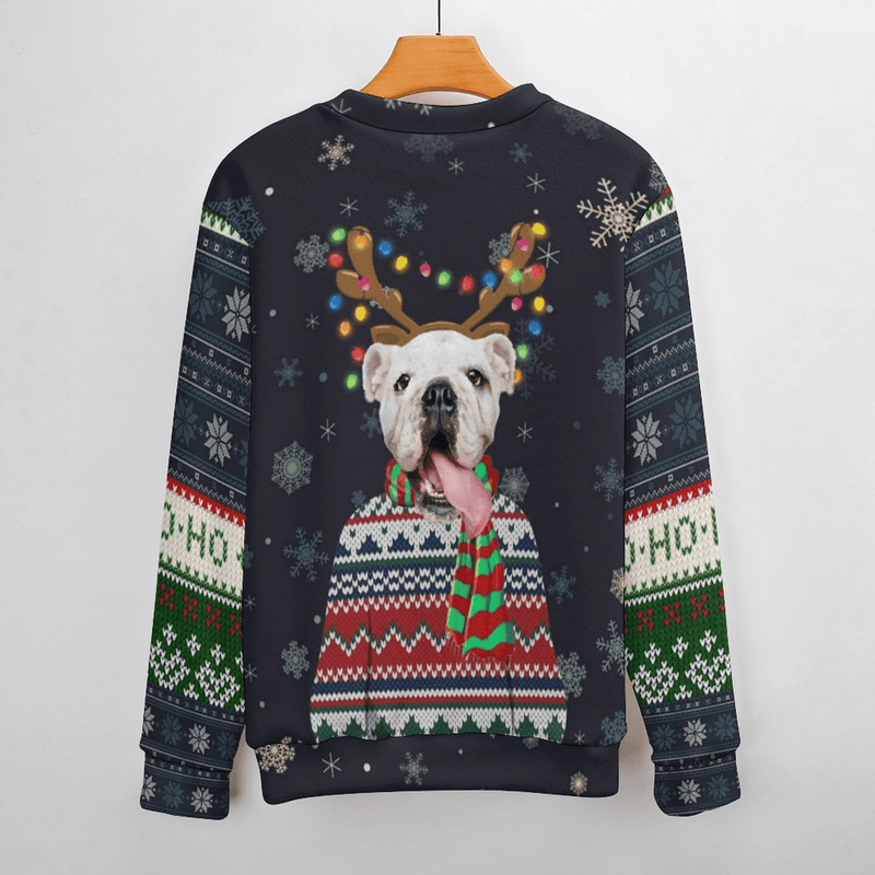 Custom Pet Face Scarf Sweater for Family Long Sleeve Ugly Christmas Sweater Tops