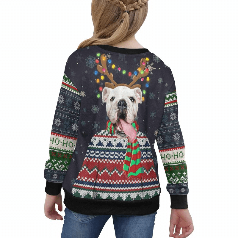 Custom Pet Face Scarf Sweater for Family Long Sleeve Ugly Christmas Sweater Tops