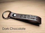 Personalized Leather Keychain Latitude Longitude Keychain, Personalized Key Chain Leather Key Ring Father Gift Boyfriend Gift