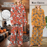 Soft Flannel Custom Face Pajamas Women's  Belted Robe Long Pants Loungewear Gift For Her