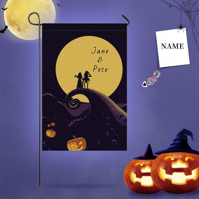 Custom Name Halloween Moon Garden Flag