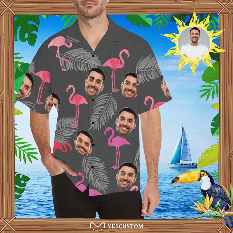 Custom Image Hawaiian Shirt Flamingo Personalized Face Tropical Aloha Shirt Anniversay Party Design Shirt