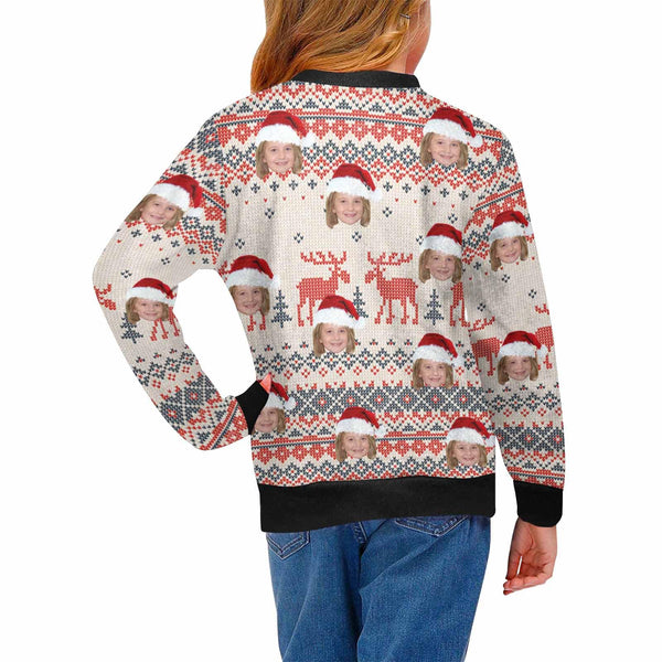 Custom Face Sweater Ugly Christmas Sweater Deer Parttern Personalized Girl's All Over Print Crew Neck Sweater Custom Personalized Christmas Sweater