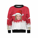 Custom Face Sweater Christmas Hat Personalised Girl's All Over Print Crew Neck Sweater Custom Ugly Sweater For Christmas