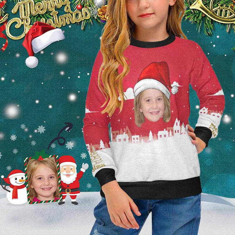 Custom Face Sweater Christmas Hat Personalised Girl's Print Sweater