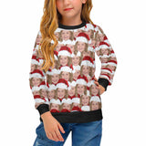 Custom Ugly Christmas Sweater With Photo Face Sweater Seamless Christmas Hat Personalized Girl's All Over Print Crew Neck Sweater For Christmas