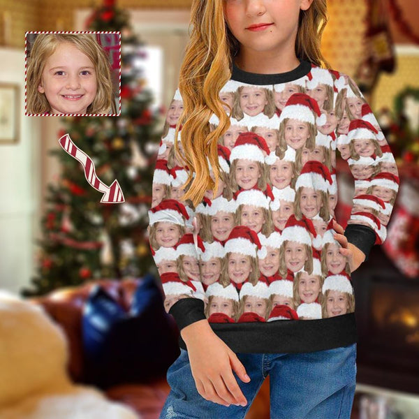 Custom Face Sweater Seamless Christmas Hat Personalized Girl's Sweater