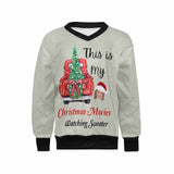 Custom Face Sweater This Is My Christmas Movie Watching Personalized Ugly Christmas Sweater With Photo Girls' All Over Print V-Neck Sweater