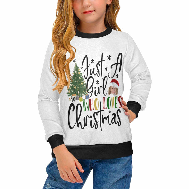 Custom Face Sweater Who Loves Christmas Personalized Girl's All Over Print Crew Neck Sweater Photo Ugly Christmas Sweater