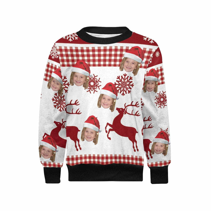 Custom Face Sweaters Christmas Deer Personalised Girl's All Over Print Crew Neck Sweater Custom Photo Ugly Christmas Sweater