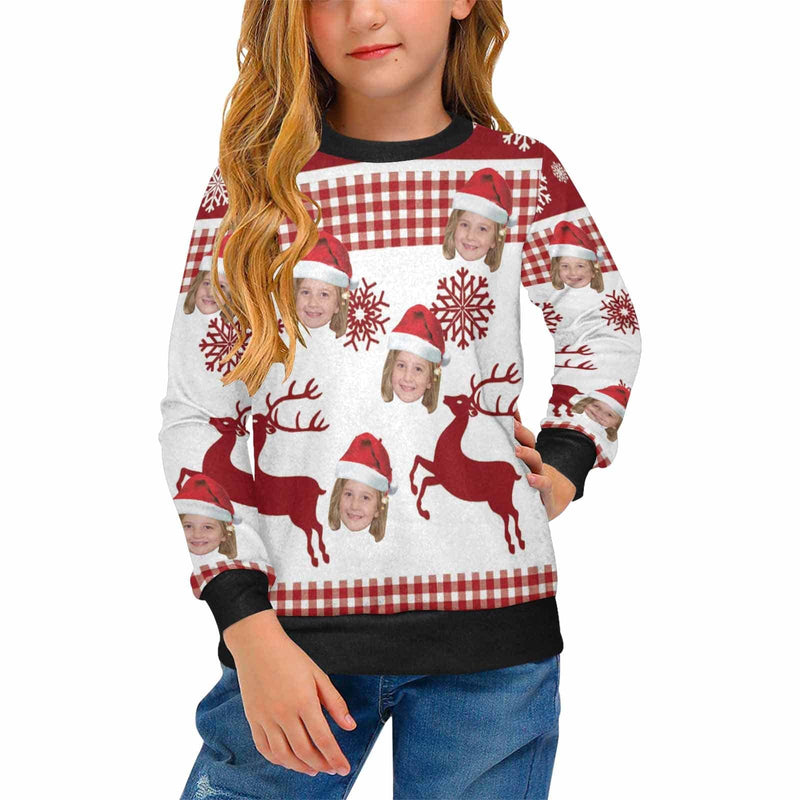 Custom Face Sweaters Christmas Deer Personalised Girl's All Over Print Crew Neck Sweater Custom Photo Ugly Christmas Sweater