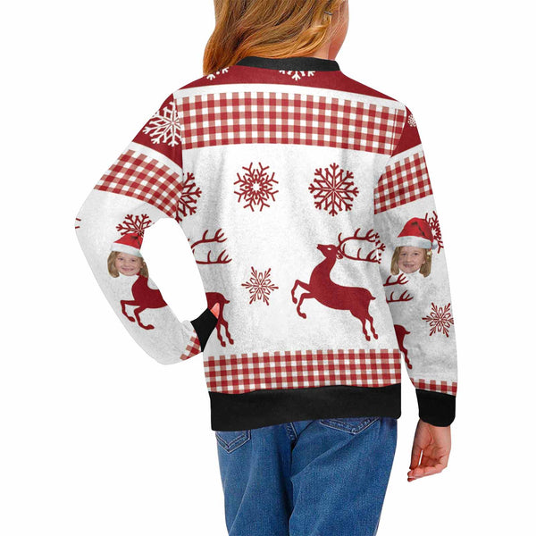 Custom Face Sweaters Christmas Deer Personalised Girl's All Over Print Crew Neck Sweater Custom Photo Ugly Christmas Sweater