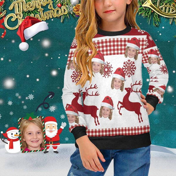 Custom Face Sweaters Christmas Deer Personalised Girl's Print Sweater