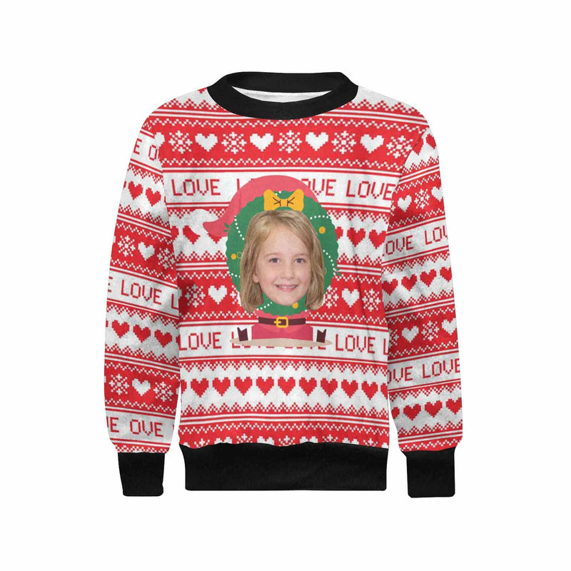 Custom Face Ugly Christmas Sweaters Christmas Love Pattern Personalised Girl's All Over Print Crew Neck Sweater