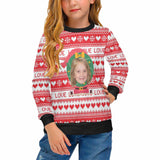 Custom Face Ugly Christmas Sweaters Christmas Love Pattern Personalised Girl's All Over Print Crew Neck Sweater