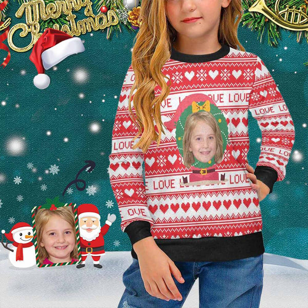 Custom Face Sweaters Christmas Love Pattern Personalised Girls Sweater