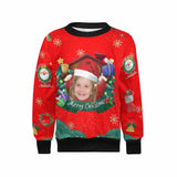 Custom Face Sweaters Christmas Snowflakes Red Personalised Girl's All Over Print Crew Neck Sweater Photo Ugly Christmas Sweater