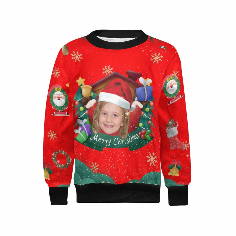 Custom Face Sweaters Christmas Snowflakes Red Personalised Girl's All Over Print Crew Neck Sweater Photo Ugly Christmas Sweater