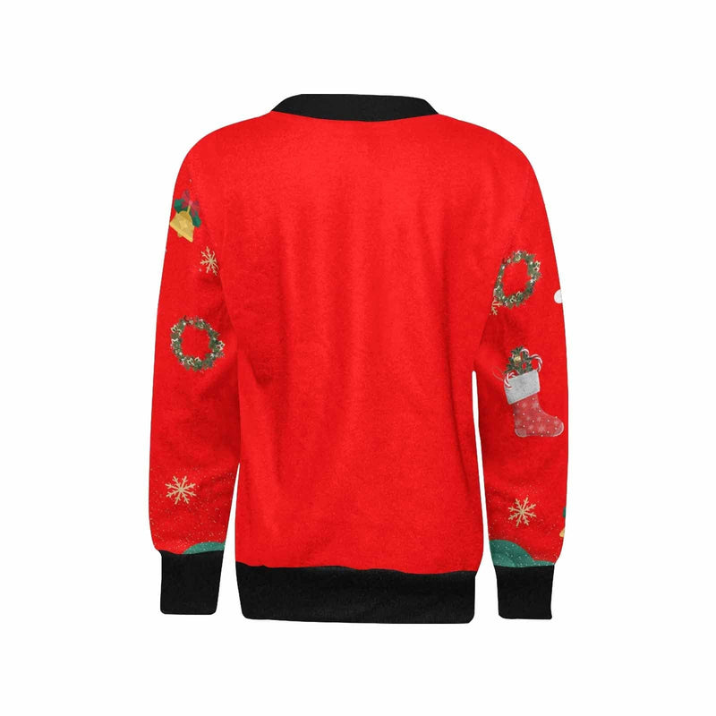 Custom Face Sweaters Christmas Snowflakes Red Personalised Girl's All Over Print Crew Neck Sweater Photo Ugly Christmas Sweater