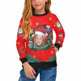 Custom Face Sweaters Christmas Snowflakes Red Personalised Girl's All Over Print Crew Neck Sweater Photo Ugly Christmas Sweater