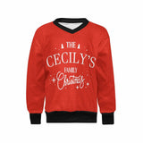 Custom Name Sweater Family Christmas Personalized Girls' All Over Print V-Neck Sweater Custom Ugly Sweater For Christmas