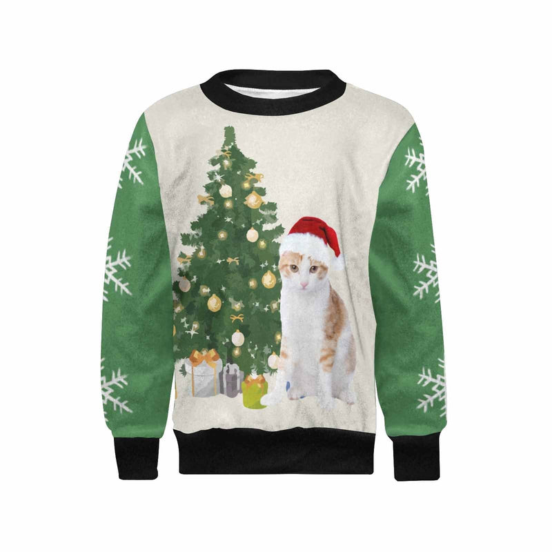 Custom Pet's Photo Sweater Christmas Tree Personalized Girl's All Over Print Crew Neck Sweater Ugly Sweater With Photo For Christmas