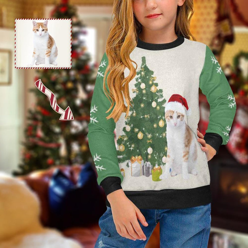 Custom Pet's Photo Sweater Christmas Tree Personalized Girl's Sweater