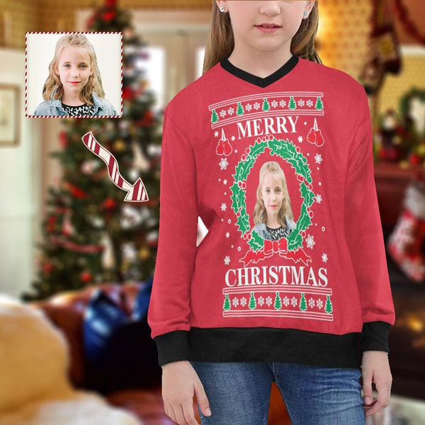 Custom Photo Sweater Merry Christmas Red Personalized Girls Sweater