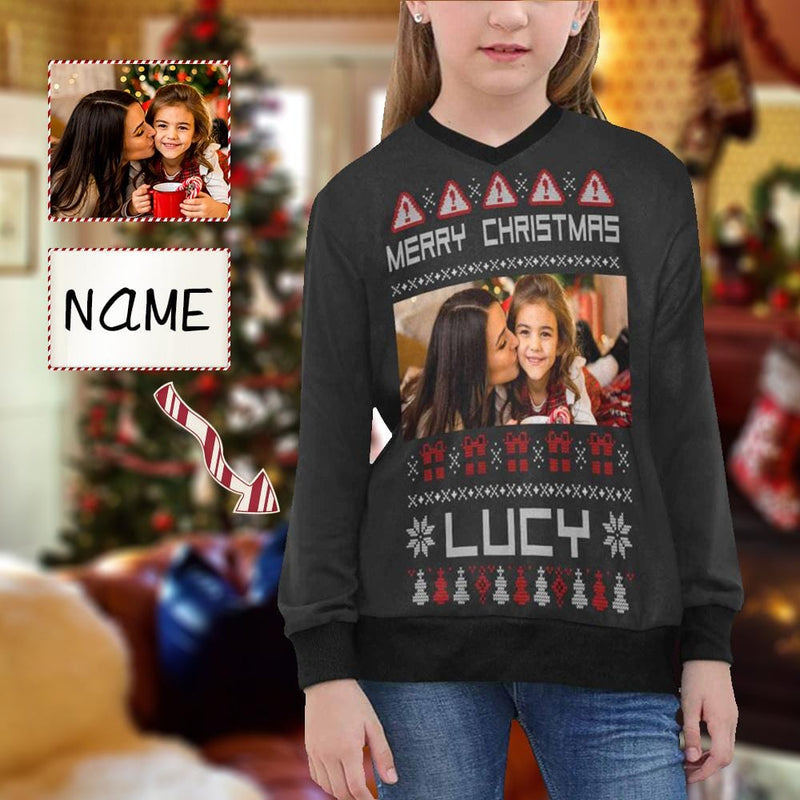 Custom Sweater Photo&Name Merry Christmas Personalized Girls Sweater