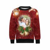 Custom Sweaters Photo Personalised Christmas Bell Girl's All Over Print Crew Neck Sweater Photo Ugly Christmas Sweater