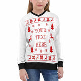 Custom Text Sweater Christmas Personalized Girls' All Over Print V-Neck Sweater Custom Ugly Christmas Sweater With Text