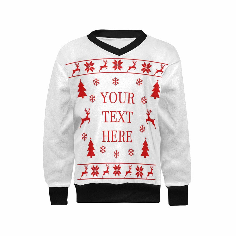 Custom Text Sweater Christmas Personalized Girls' All Over Print V-Neck Sweater Custom Ugly Christmas Sweater With Text