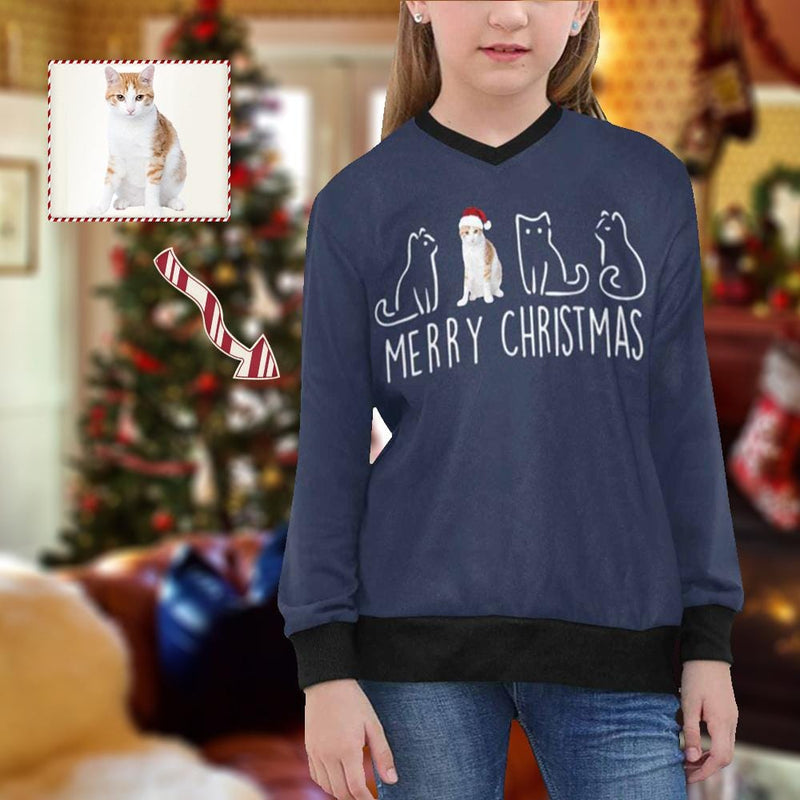 Personalized Cat Sweater Custom Photo Merry Christmas Girls Sweater