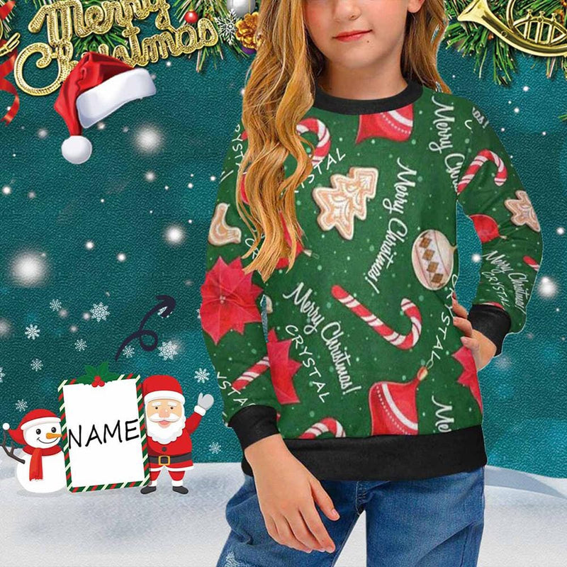 Personalized Sweater Name Merry Christmas Girl's Crew Neck Sweater