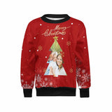 Personalized Ugly Christmas Sweater Custom Photo Christmas Tree Girl's All Over Print Crew Neck Sweater Ugly Sweater With Photo