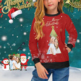 Personalized Sweater Photo Christmas Tree Girl's  Crew Neck Sweater