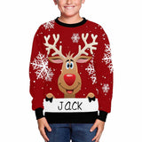 Custom Name Christmas Antlers Snowflake Kids' All Over Print Fuzzy Sweatshirt