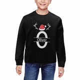 Custom Name Christmas Hat Black Kid's Crewneck Sweatshirt