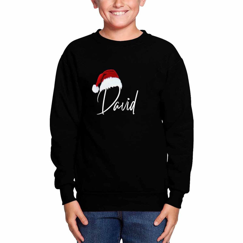 Custom Name Christmas Hat Black Kids' All Over Print Fuzzy Sweatshirt